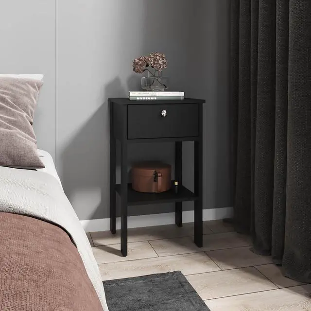 Main image of Nightstand, 1 Drawer, 1 Shelf, 4 Legs, Black Wengue