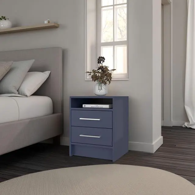 Main image of Nightstand 19.9" H, 2 Drawers, 1 Shelf, Alby Blue - Bedroom