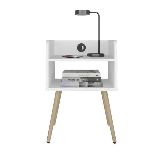 Alt view image 4 of 7 - Nightstand With Usb Port, 2 Shelves - White