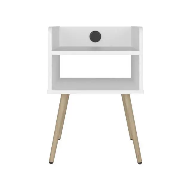 Alt view image 5 of 7 - Nightstand With Usb Port, 2 Shelves - White