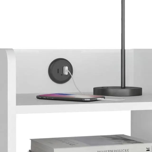 Alt view image 6 of 7 - Nightstand With Usb Port, 2 Shelves - White