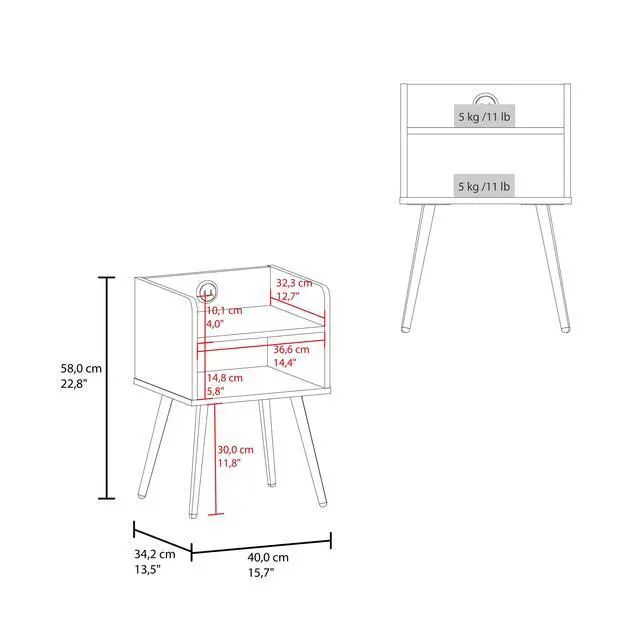 Alt view image 6 of 7 - Nightstand With Usb Port, 2 Shelves - Black Wengue