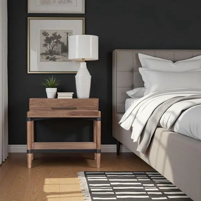 Alt view image 4 of 7 - Tranquilty 26 Inch One Drawer Nightstand, Minimal Assembly, Walnut Finish