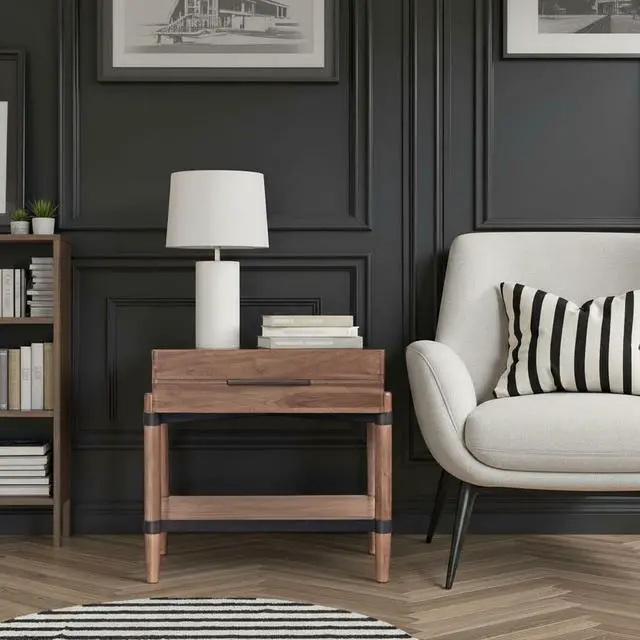 Alt view image 5 of 7 - Tranquilty 26 Inch One Drawer Nightstand, Minimal Assembly, Walnut Finish