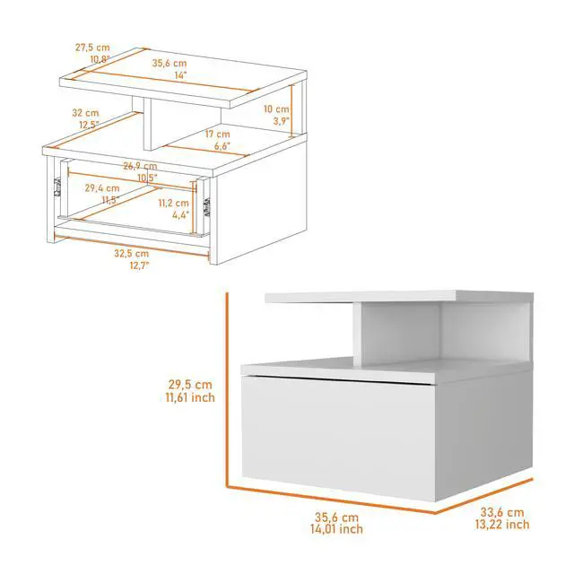 Alt view image 4 of 6 - Augusta Floating Nightstand with 2-Tier Shelf and 1-Drawer