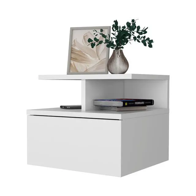 Alt view image 3 of 6 - Augusta Floating Nightstand with 2-Tier Shelf and 1-Drawer