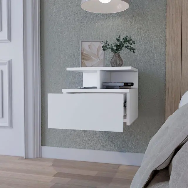 Alt view image 5 of 6 - Augusta Floating Nightstand with 2-Tier Shelf and 1-Drawer