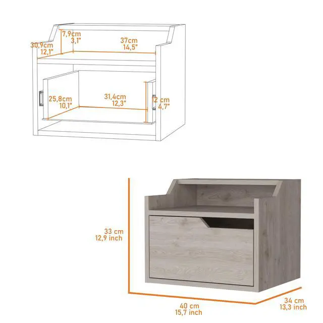 Alt view image 2 of 7 - Florence Floating Nightstand With Drawer And Dual-Shelf Display