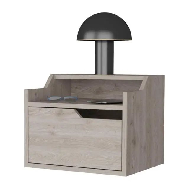 Alt view image 4 of 7 - Florence Floating Nightstand With Drawer And Dual-Shelf Display