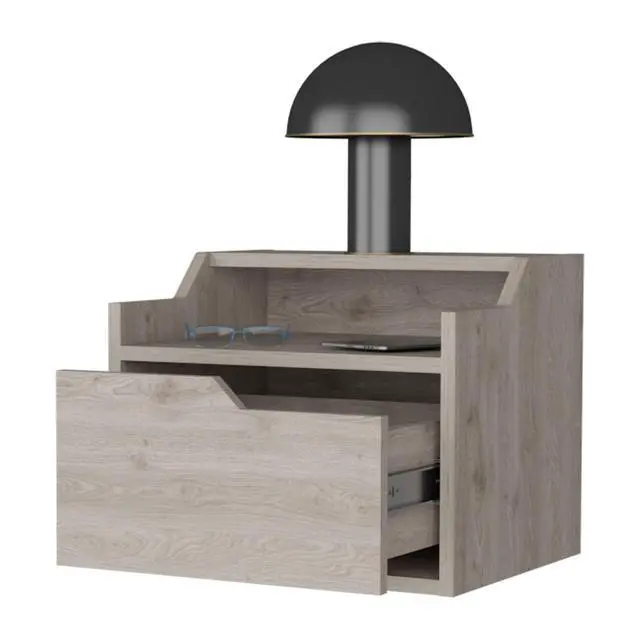 Alt view image 5 of 7 - Florence Floating Nightstand With Drawer And Dual-Shelf Display