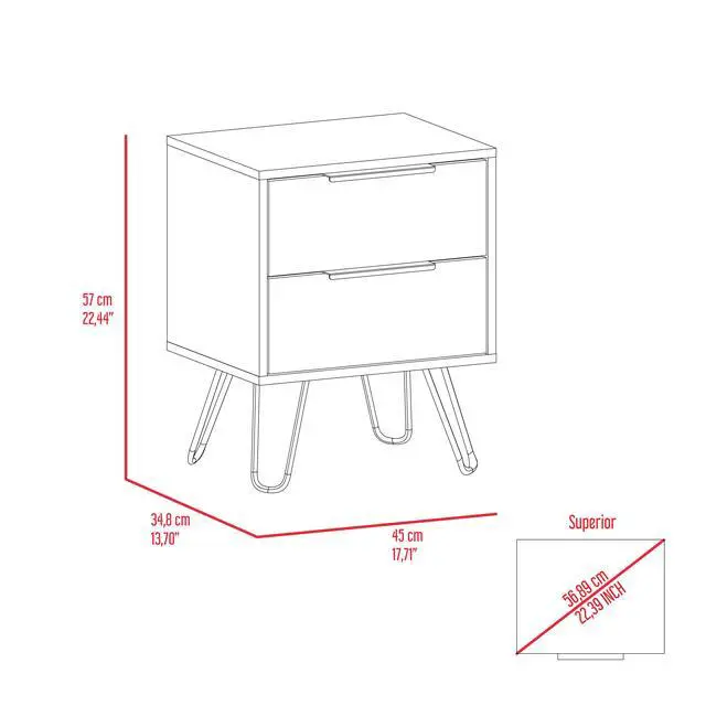 Alt view image 4 of 7 - Nuvo Nightstand,Two Drawers, Hairpin Legs