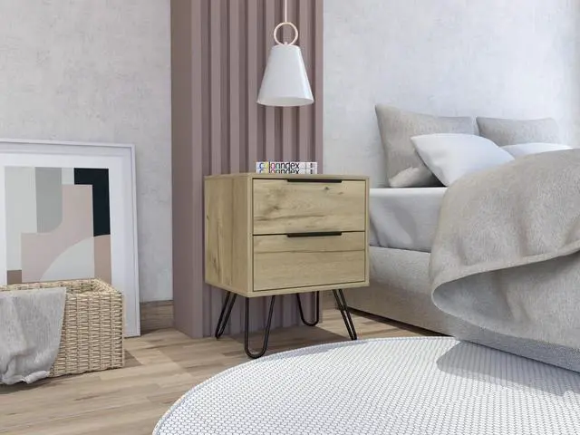Main image of Nuvo Nightstand,Two Drawers, Hairpin Legs