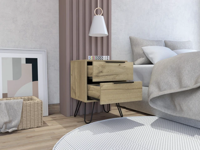 Alt view image 5 of 7 - Nuvo Nightstand,Two Drawers, Hairpin Legs