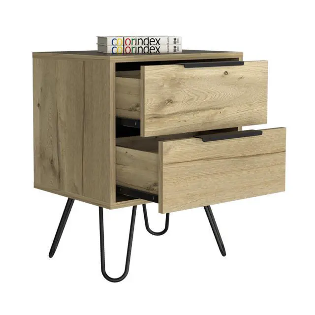 Alt view image 6 of 7 - Nuvo Nightstand,Two Drawers, Hairpin Legs
