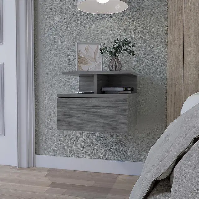Main image of Augusta Floating Nightstand with 2-Tier Shelf and 1-Drawer