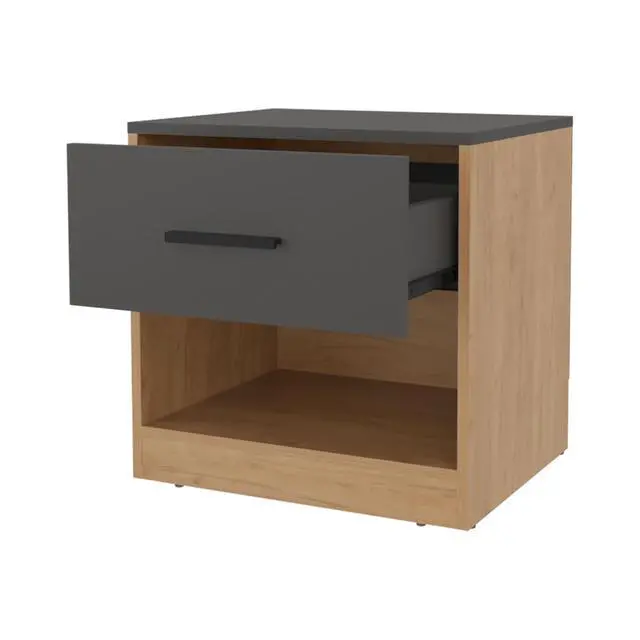 Alt view image 6 of 7 - Solomon Nightstand With A Drawer, Natural Oak And Matt Grey