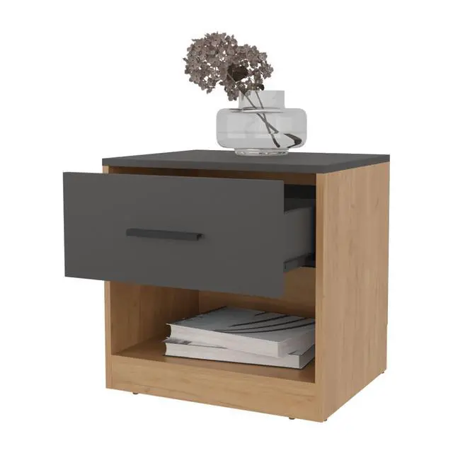 Alt view image 5 of 7 - Solomon Nightstand With A Drawer, Natural Oak And Matt Grey