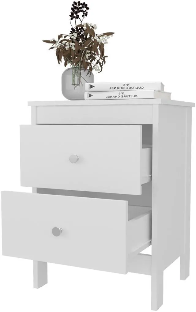Alt view image 3 of 7 - Fm Furniture Nogales Nightstand With 2 Drawers, Withe