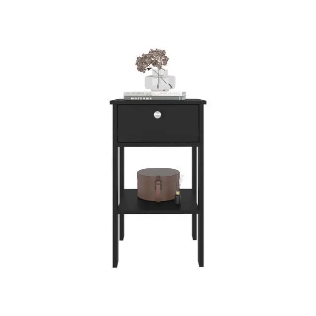 Alt view image 4 of 7 - Shongopovi One Drawer Nightstand With Open Shelf, Compact Design, Modern Style, Bedroom Use, Wenge