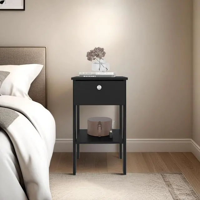 Alt view image 5 of 7 - Shongopovi One Drawer Nightstand With Open Shelf, Compact Design, Modern Style, Bedroom Use, Wenge