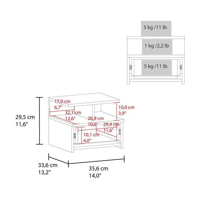 Alt view image 5 of 7 - Lee Ju Floating Nightstand, 1 Drawer, Open Shelf, Wall Mounted Design, Kronos Blue