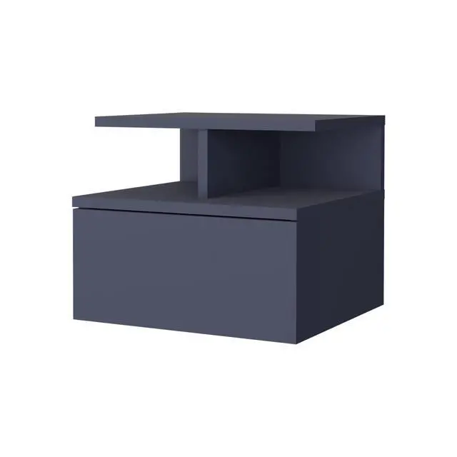 Alt view image 3 of 7 - Lee Ju Floating Nightstand, 1 Drawer, Open Shelf, Wall Mounted Design, Kronos Blue
