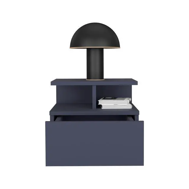 Alt view image 6 of 7 - Lee Ju Floating Nightstand, 1 Drawer, Open Shelf, Wall Mounted Design, Kronos Blue