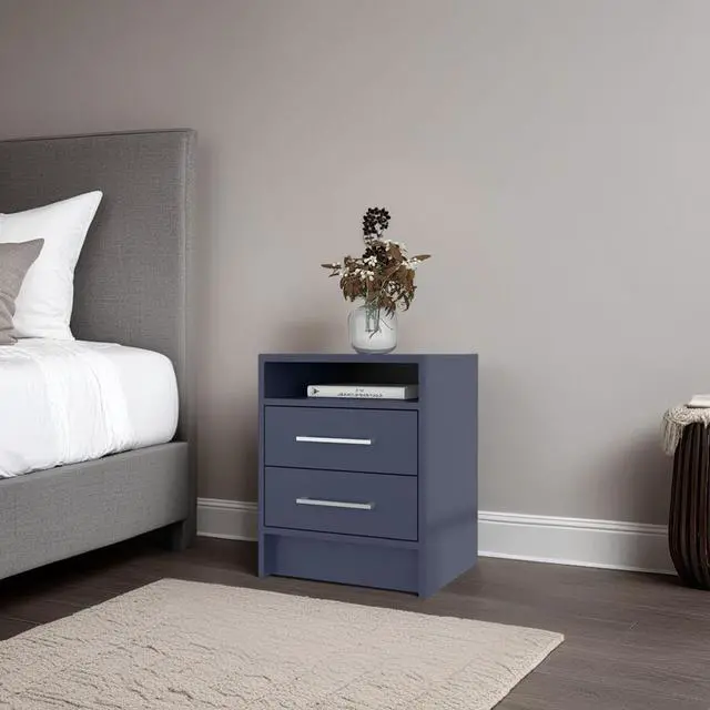 Main image of Lee Ja Nightstand, 2 Drawers, Open Shelf, Modern Bedroom Storage, Kronos Blue