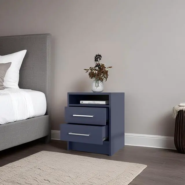 Alt view image 2 of 7 - Lee Ja Nightstand, 2 Drawers, Open Shelf, Modern Bedroom Storage, Kronos Blue