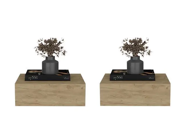Alt view image 2 of 3 - Custer Floating Nightstands Set Of 2 - Wall Mounted Bedside Tables For Bedroom, Natural Oak
