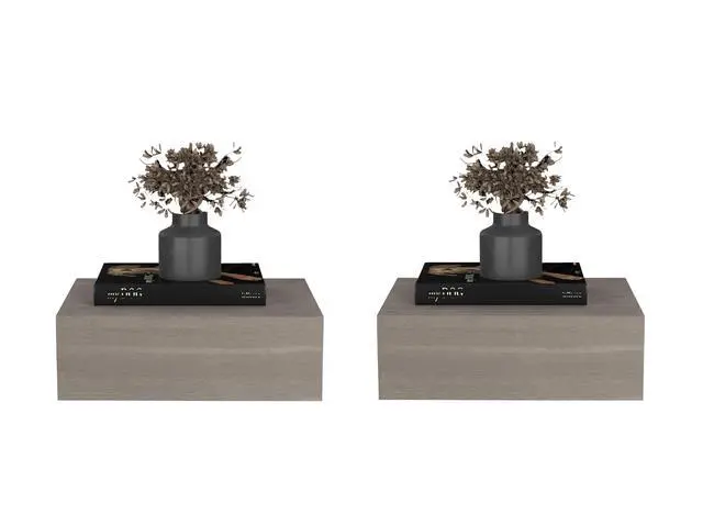 Alt view image 2 of 5 - Custer Floating Nightstands Set Of 2 - Wall Mounted Bedside Tables For Bedroom, Gray Walnut