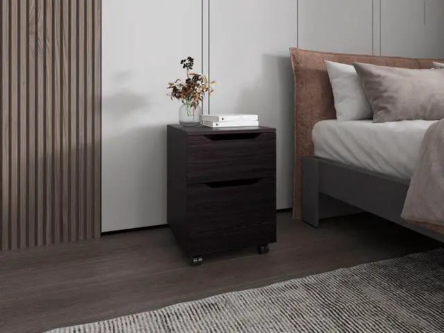 Main image of Ocala Set Of 2 Nightstands: Modern Bed Set With Storage Drawer & Shelf, Wenge