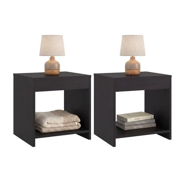 Alt view image 2 of 6 - Nightstands Set Of 2 Modern Minimalist Bedroom Tables Open Storage, Wenge