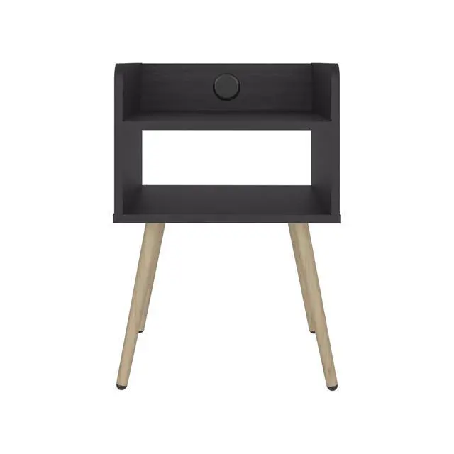 Alt view image 7 of 7 - Nightstand With Usb Port, 2 Shelves - Black Wengue