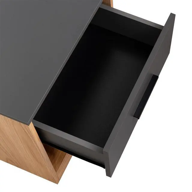 Alt view image 5 of 7 - Tallinn Set Of 2 Nightstands, Small Minimalist Nightstand, Storage With Drawer, Lower Open Shelf, Natural Oak And Gray