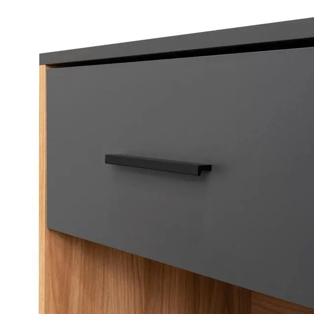 Alt view image 6 of 7 - Tallinn Set Of 2 Nightstands, Small Minimalist Nightstand, Storage With Drawer, Lower Open Shelf, Natural Oak And Gray