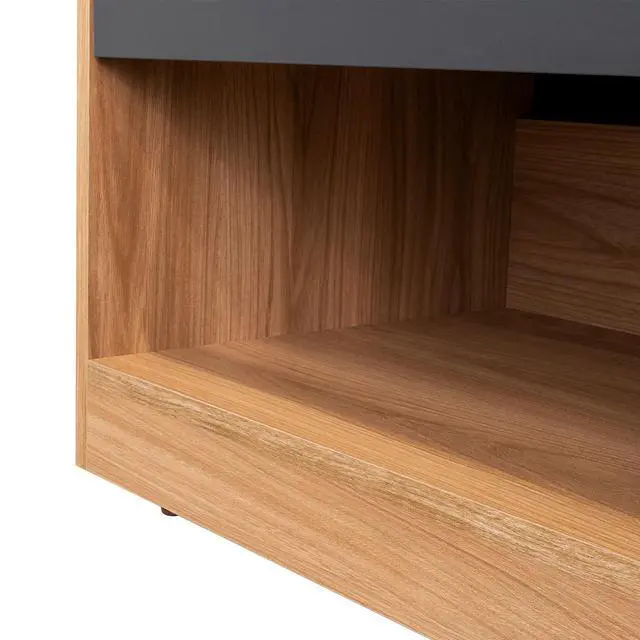 Alt view image 4 of 7 - Tallinn Set Of 2 Nightstands, Small Minimalist Nightstand, Storage With Drawer, Lower Open Shelf, Natural Oak And Gray