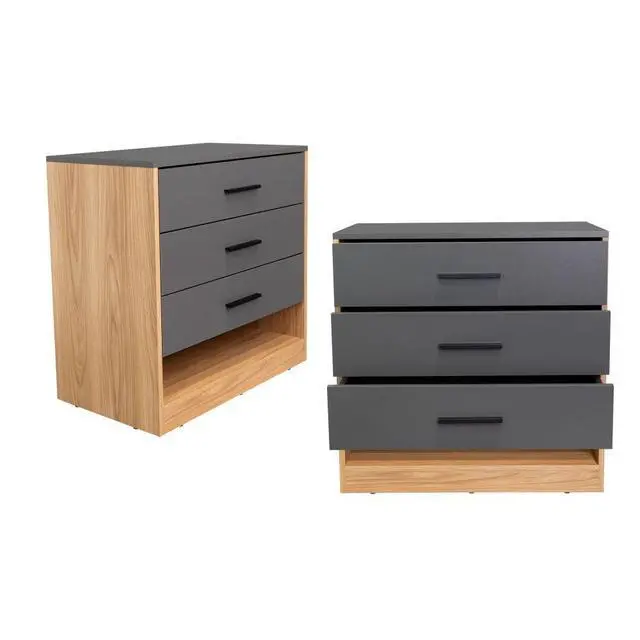 Alt view image 2 of 7 - Boras Set Of 2 Small Dressers, Minimalist Modern Style, High Capacity Bedroom Storage Furniture, Natural Oak And Gray