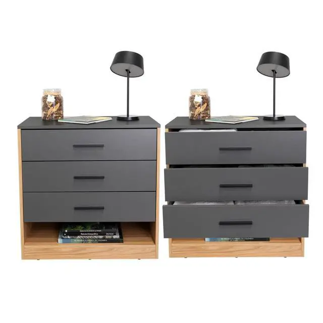 Alt view image 3 of 7 - Boras Set Of 2 Small Dressers, Minimalist Modern Style, High Capacity Bedroom Storage Furniture, Natural Oak And Gray