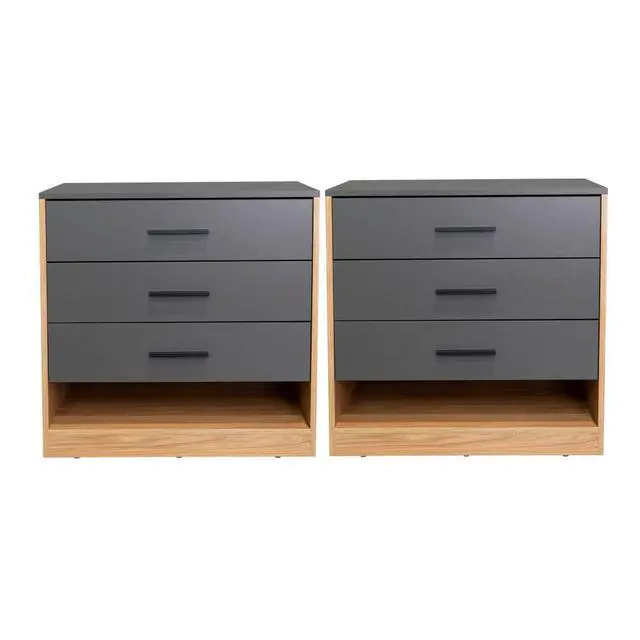 Alt view image 4 of 7 - Boras Set Of 2 Small Dressers, Minimalist Modern Style, High Capacity Bedroom Storage Furniture, Natural Oak And Gray
