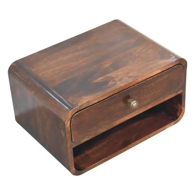 Alt view image 5 of 7 - Solid Wood Curved California Walnut Wall-Mounted Bedside, Open Slot, 1-Drawer