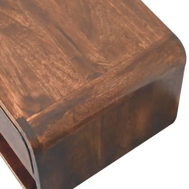 Alt view image 6 of 7 - Solid Wood Curved California Walnut Wall-Mounted Bedside, Open Slot, 1-Drawer