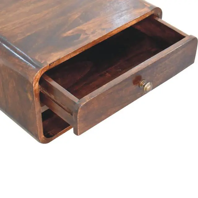 Alt view image 7 of 7 - Solid Wood Curved California Walnut Wall-Mounted Bedside, Open Slot, 1-Drawer