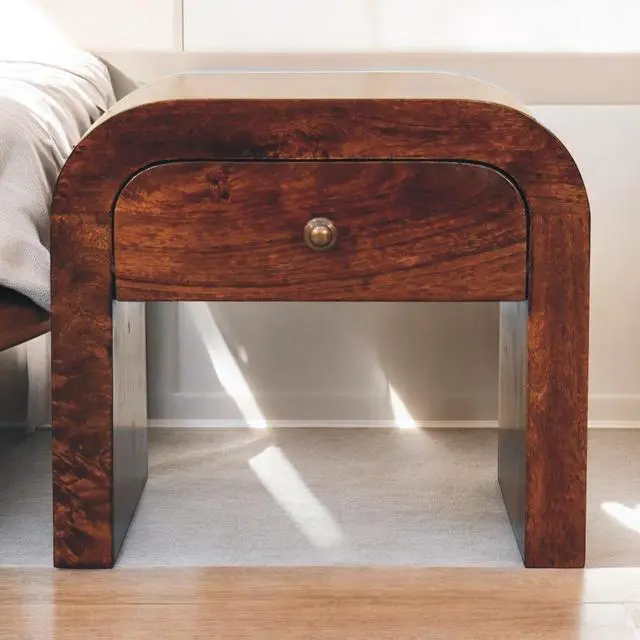 Main image of Solid Wood California Walnut Disc Nightstand, 1-Drawer