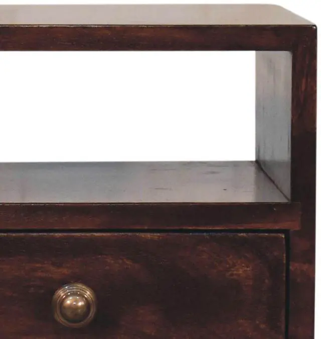 Alt view image 5 of 7 - Solid Wood Mini California Walnut Nightstand, 1-Drawer, 1 Open-Slot, Nordic Legs, Dark Brown