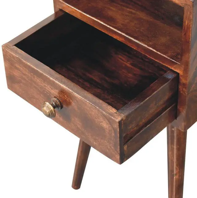 Alt view image 6 of 7 - Solid Wood Mini California Walnut Nightstand, 1-Drawer, 1 Open-Slot, Nordic Legs, Dark Brown