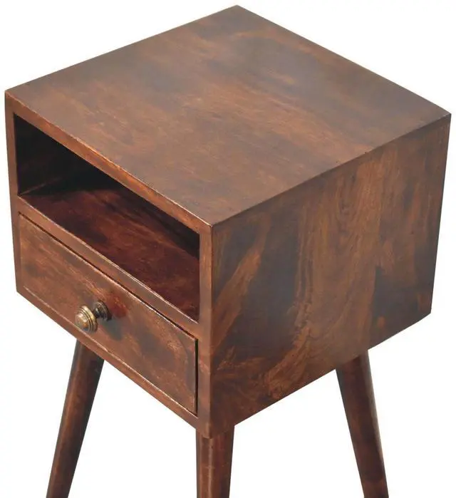 Alt view image 7 of 7 - Solid Wood Mini California Walnut Nightstand, 1-Drawer, 1 Open-Slot, Nordic Legs, Dark Brown