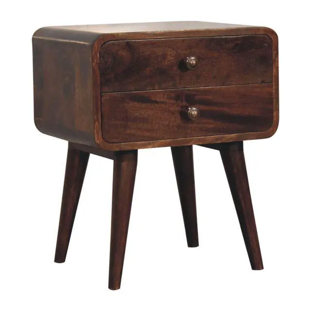 Alt view image 3 of 7 - Solid Wood Curved California Walnut Nightstand, 2-Drawers, Nordic Legs, Dark Brown