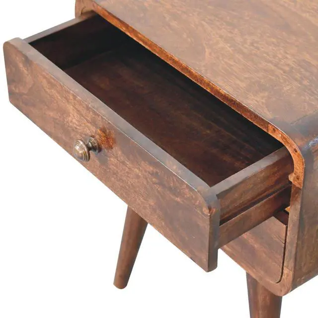 Alt view image 5 of 7 - Solid Wood Curved California Walnut Nightstand, 2-Drawers, Nordic Legs, Dark Brown
