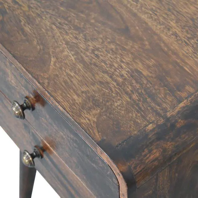 Alt view image 6 of 7 - Solid Wood Curved California Walnut Nightstand, 2-Drawers, Nordic Legs, Dark Brown